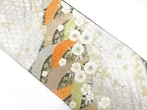 流水に桜・籠目模様織り出し袋帯